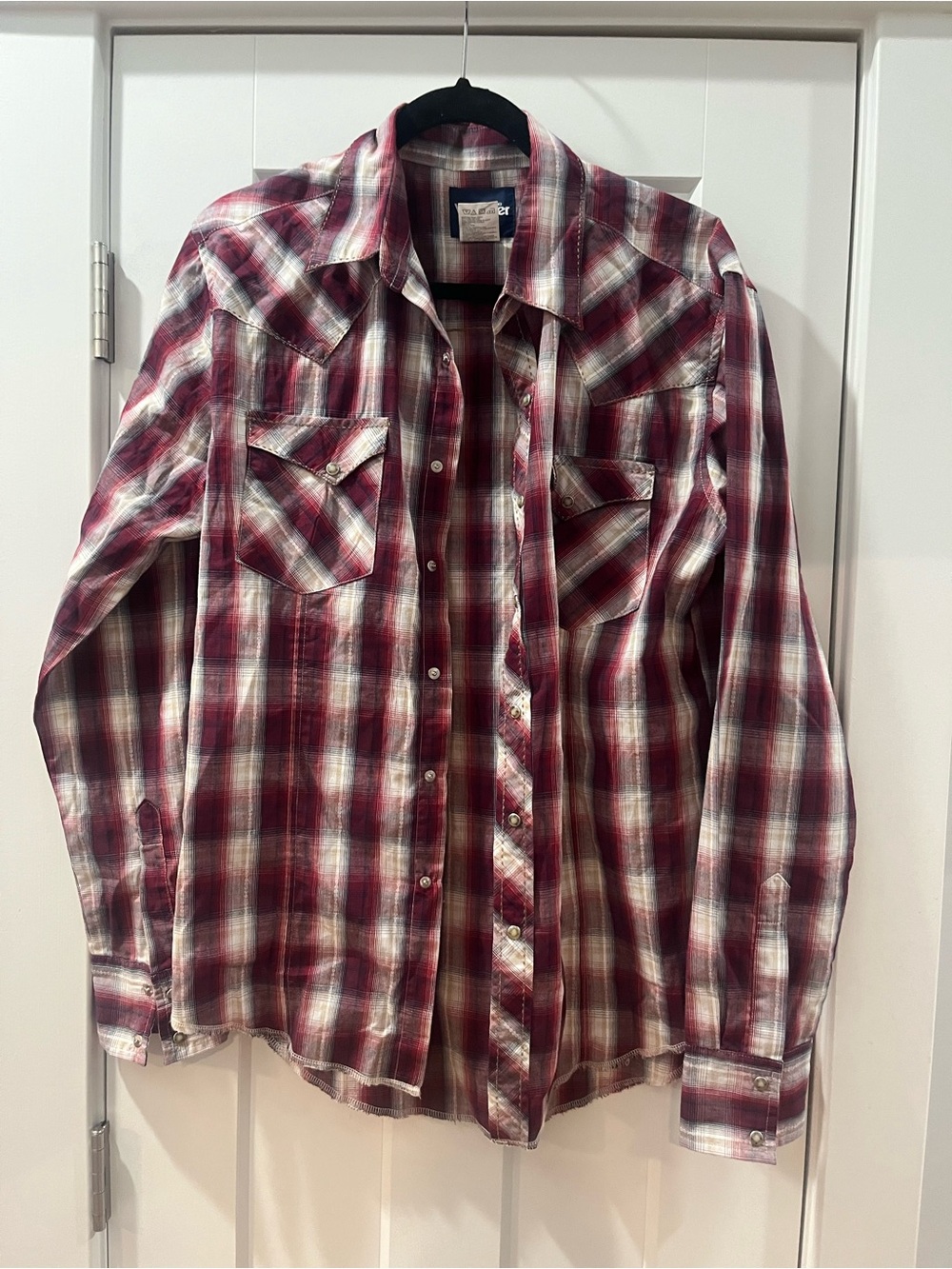 Vintage Western Plaid Wrangler Medium Pearl Snap Button Down Festival Concert - Picture 11 of 13